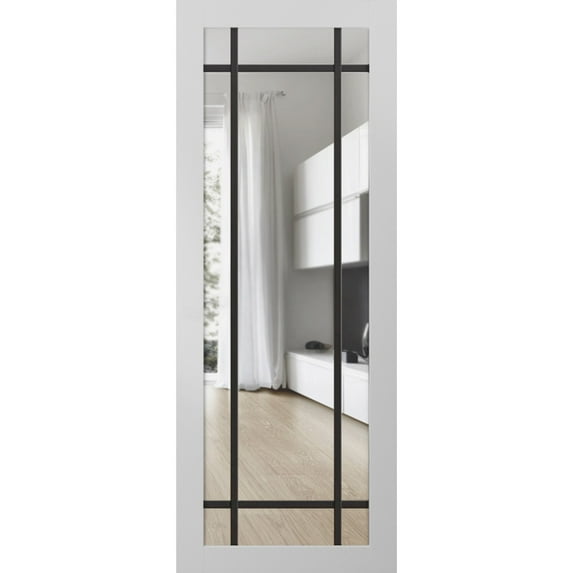 Slab Barn Door Panel 32 x 80 inches | Lucia 2266 White Silk Clear Glass | Sturdy Finished Interior Doors | Pocket Closet Sliding