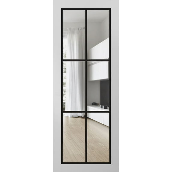 Slab Barn Door Panel 32 x 80 inches | Lucia 2366 White Silk Clear Glass | Sturdy Finished Interior Doors | Pocket Closet Sliding