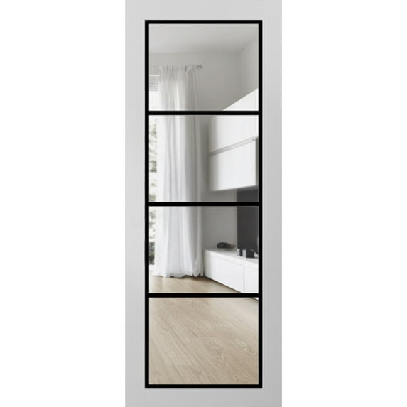 Slab Barn Door Panel 32 x 80 inches | Lucia 2466 White Silk Clear Glass | Sturdy Finished Interior Doors | Pocket Closet Sliding