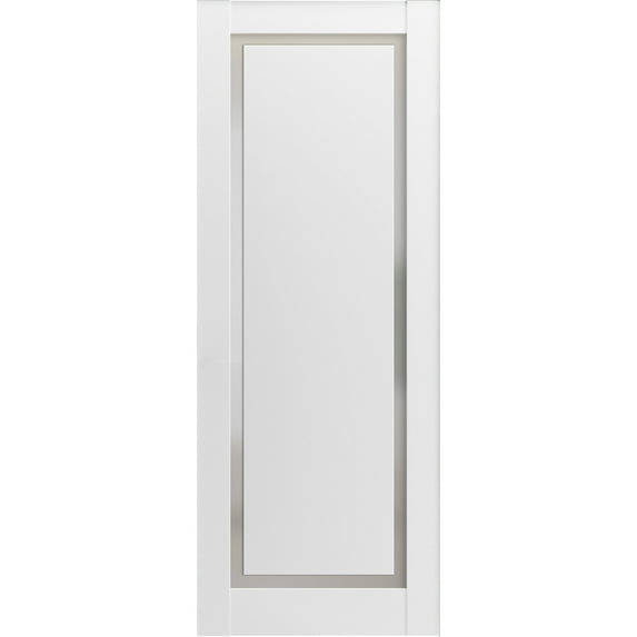 Slab Barn Door Panel 36 x 80 inches | Planum 0888 Painted White with Frosted Glass | Sturdy Finished Interior Doors | Pocket Closet Sliding