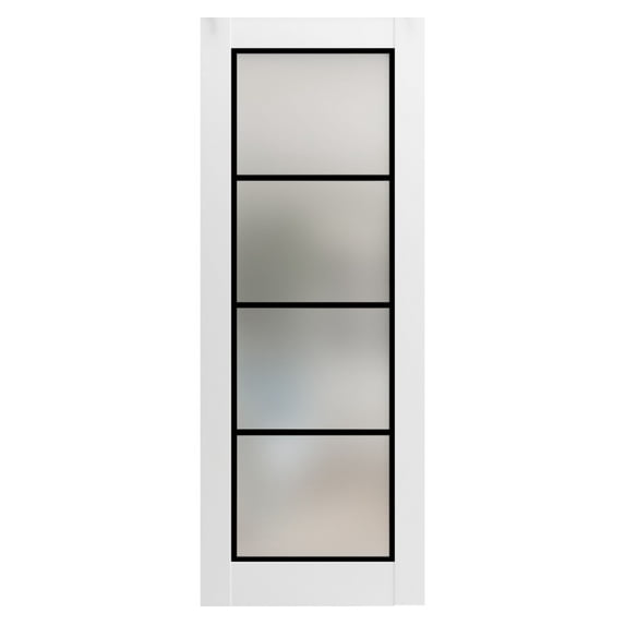 Slab Barn Door Panel 36 x 80 inches | Planum 2132 White Silk Frosted Glass | Sturdy Finished Interior Doors | Pocket Closet Sliding