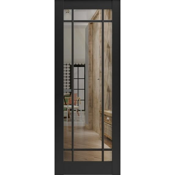 Slab Barn Door Panel 42 x 96 inches | Lucia 2266 Matte Black Clear Glass | Sturdy Finished Interior Doors | Pocket Closet Sliding