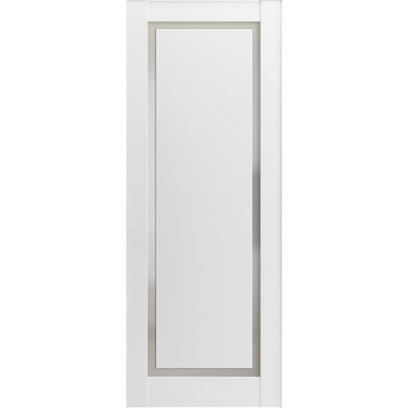 Slab Barn Door Panel 42 x 96 inches | Planum 0888 Painted White with Frosted Glass | Sturdy Finished Interior Doors | Pocket Closet Sliding