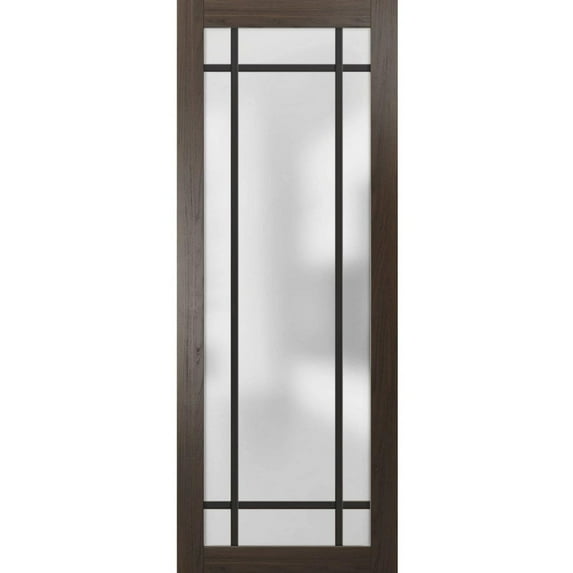 Slab Barn Door Panel 42 x 96 inches | Planum 2112 Chocolate Ash Frosted Glass | Sturdy Finished Interior Doors | Pocket Closet Sliding