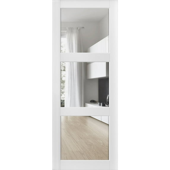 Slab Barn Door Panel Clear Glass 3 Lites | Lucia 2555 Matte White | Sample of Door Color