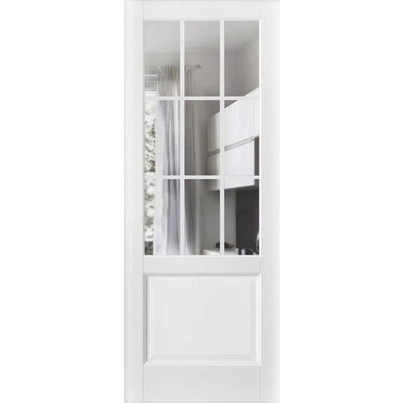 Slab Barn Door Panel | Felicia 3599 White Silk with Clear Glass | Sturdy Finished Doors | Pocket Closet Sliding -36" x 80"-Clear Glass