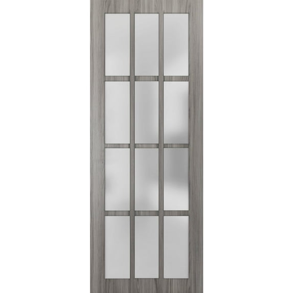 Slab Barn Door Panel Frosted Glass 12 Lites | Felicia 3312 Ginger Ash Grey | Sturdy Finished Doors | Pocket Closet Sliding -28" x 96"