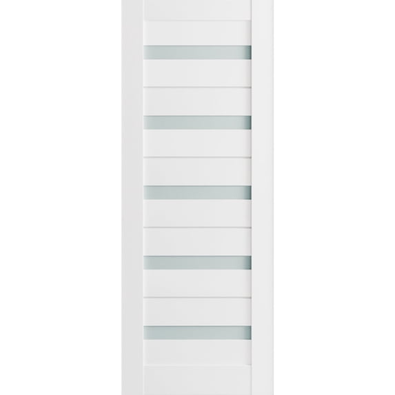 Slab Barn Door Panel Frosted Glass 18 x 80 inches | Quadro 4445 White Silk | Sturdy Finished Doors | Pocket Closet Sliding