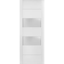 Slab Barn Door Panel Frosted Glass 2 lites 36 x 84 inches | Lucia 4010 White Silk | Sturdy Finished Doors | Pocket Closet Sliding