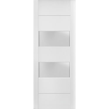 Slab Barn Door Panel Frosted Glass 2 lites 36 x 84 inches | Lucia 4010 White Silk | Sturdy Finished Doors | Pocket Closet Sliding