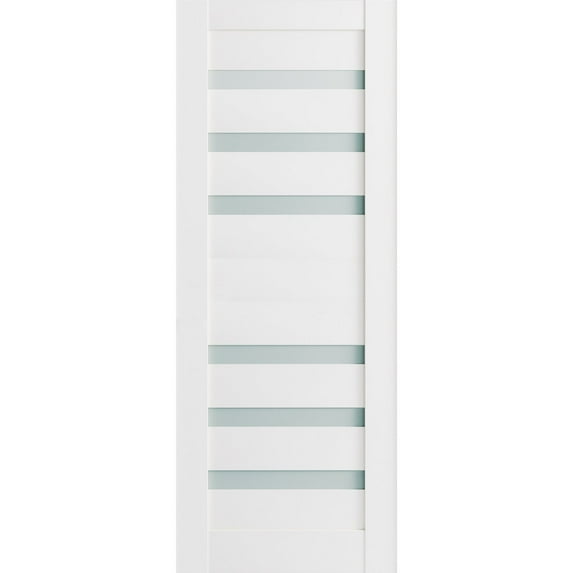 Slab Barn Door Panel Frosted Glass 24 x 80 inches | Quadro 4266 White Silk | Sturdy Finished Doors | Pocket Closet Sliding