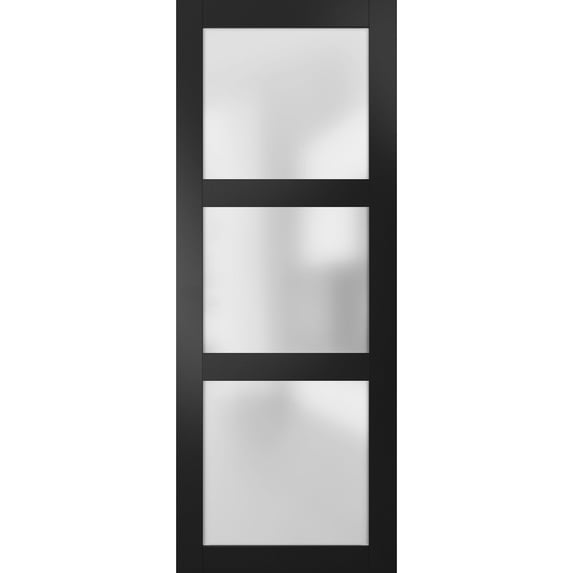 Slab Barn Door Panel Frosted Glass 28 x 84 inches | Lucia 2552 Matte Black | Sturdy Finished Doors | Pocket Closet Sliding