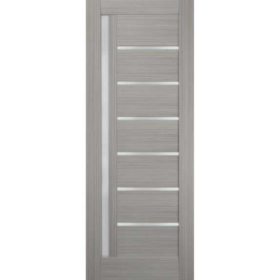 Slab Barn Door Panel Frosted Glass 30 x 96 inches | Quadro 4088 Grey Ash | Sturdy Finished Doors | Pocket Closet Sliding
