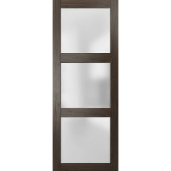 Slab Barn Door Panel Frosted Glass 32 x 96 inches | Lucia 2552 Chocolate Ash | Sturdy Finished Doors | Pocket Closet Sliding