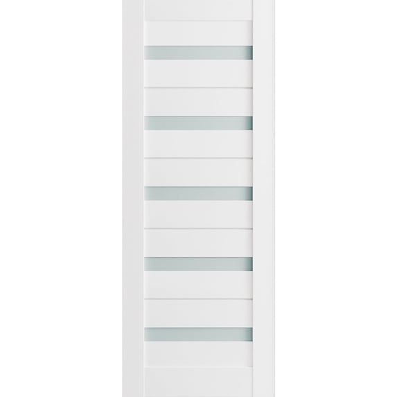 Slab Barn Door Panel Frosted Glass 36 x 84 inches | Quadro 4445 White Silk | Sturdy Finished Doors | Pocket Closet Sliding