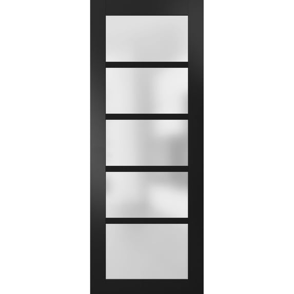 Slab Barn Door Panel Frosted Glass 42 x 80 inches | Quadro 4002 Matte Black | Sturdy Finished Doors | Pocket Closet Sliding