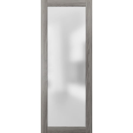 Slab Barn Door Panel Frosted Glass Lite | Planum 2102 Ginger Ash| Sturdy Finished Modern Doors | Pocket Closet Sliding -18" x 80"