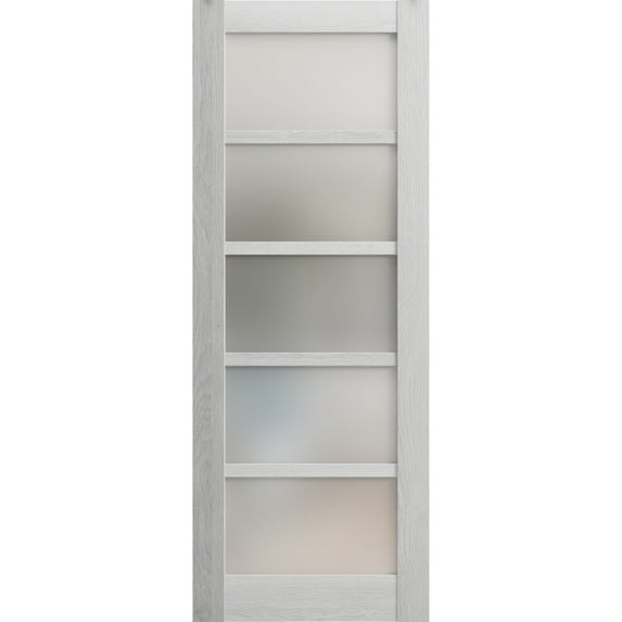 Slab Barn Door Panel Frosted Glass | Quadro 4002 Light Grey Oak | Sturdy Finished Doors | Pocket Closet Sliding-28" x 80"
