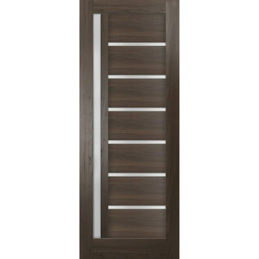 Slab Barn Door Panel Frosted Glass | Quadro 4088 Chocolate Ash | Sturdy Finished Doors | Pocket Closet Sliding-36" x 84"