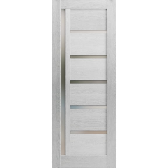 Slab Barn Door Panel Frosted Glass | Quadro 4088 Light Grey Oak | Sturdy Finished Doors | Pocket Closet Sliding-36" x 80"