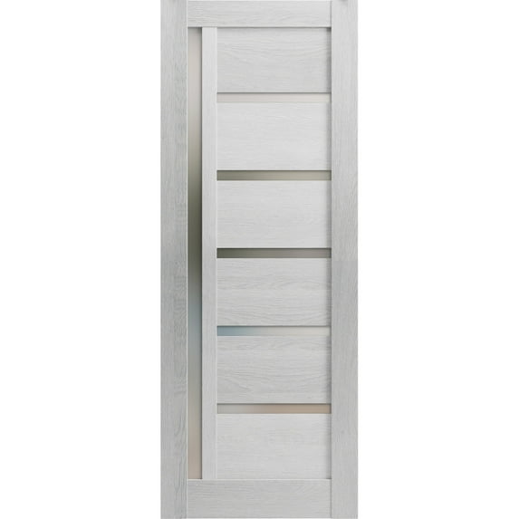 Slab Barn Door Panel Frosted Glass | Quadro 4088 Light Grey Oak | Sturdy Finished Doors | Pocket Closet Sliding-36" x 96"