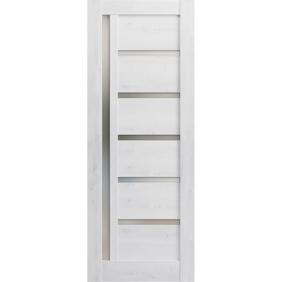 Slab Barn Door Panel Frosted Glass | Quadro 4088 Nordic White | Sturdy Finished Doors | Pocket Closet Sliding-28" x 84"
