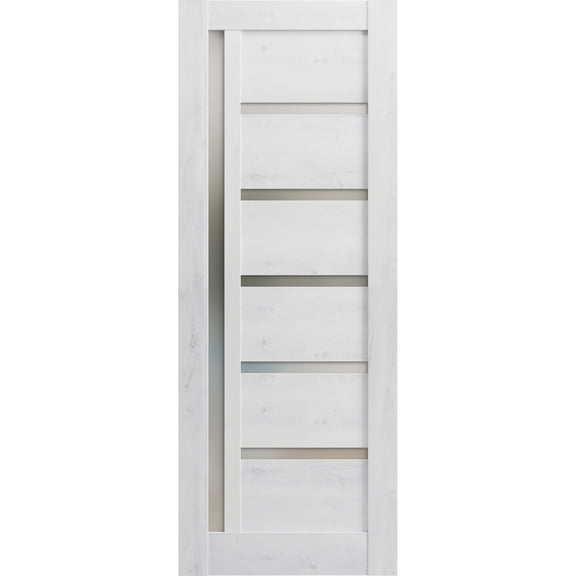 Slab Barn Door Panel Frosted Glass | Quadro 4088 Nordic White | Sturdy Finished Doors | Pocket Closet Sliding-36" x 80"