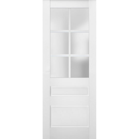 Slab Barn Door Panel Frosted Glass | Veregio 7339 White Silk | Sturdy Finished Doors | Pocket Closet Sliding-28" x 80"