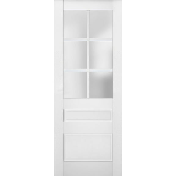 Slab Barn Door Panel Frosted Glass | Veregio 7339 White Silk | Sturdy Finished Doors | Pocket Closet Sliding-36" x 84"