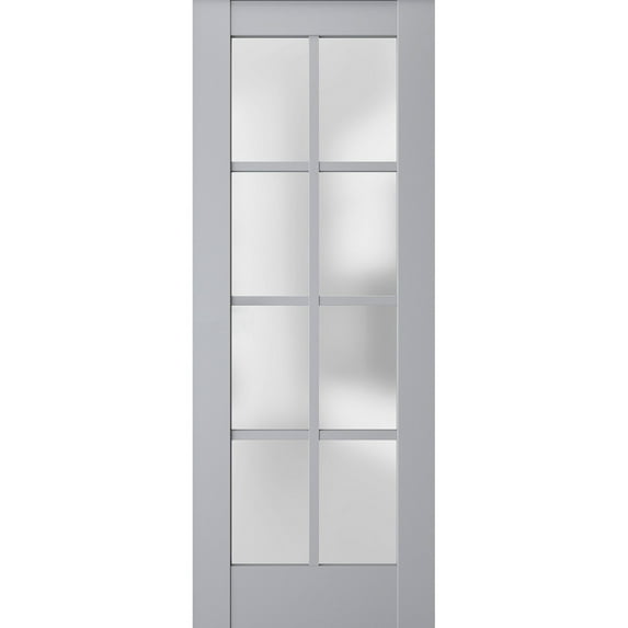 Slab Barn Door Panel Frosted Glass | Veregio 7412 Matte Grey | Sturdy Finished Doors | Pocket Closet Sliding-32" x 80"