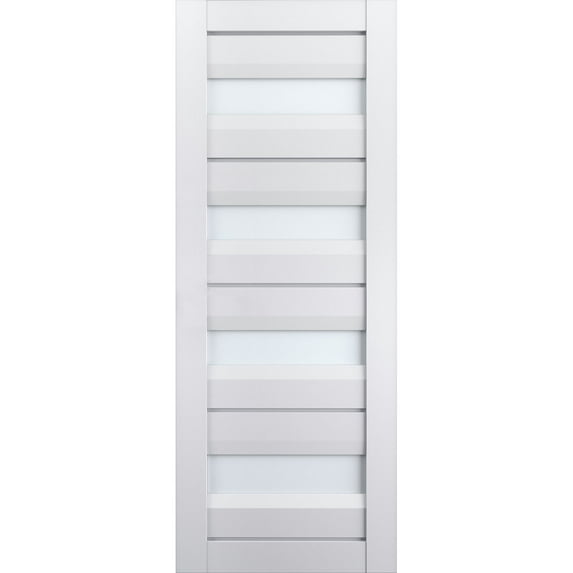 Slab Barn Door Panel Frosted Glass | Veregio 7455 White Silk | Sturdy Finished Doors | Pocket Closet Sliding-28" x 96"