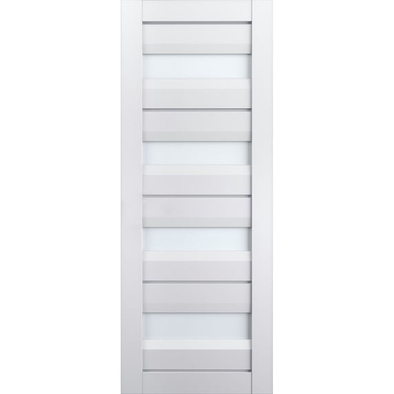 Slab Barn Door Panel Frosted Glass | Veregio 7455 White Silk | Sturdy Finished Doors | Pocket Closet Sliding-42" x 84"