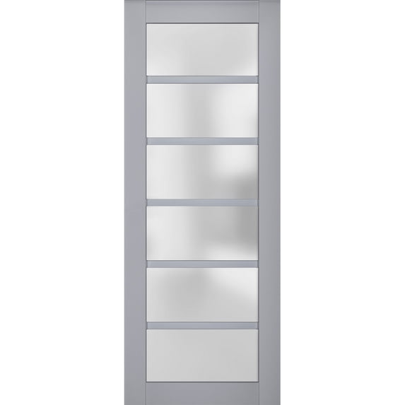 Slab Barn Door Panel Frosted Glass | Veregio 7602 Matte Grey | Sturdy Finished Doors | Pocket Closet Sliding-30" x 96"