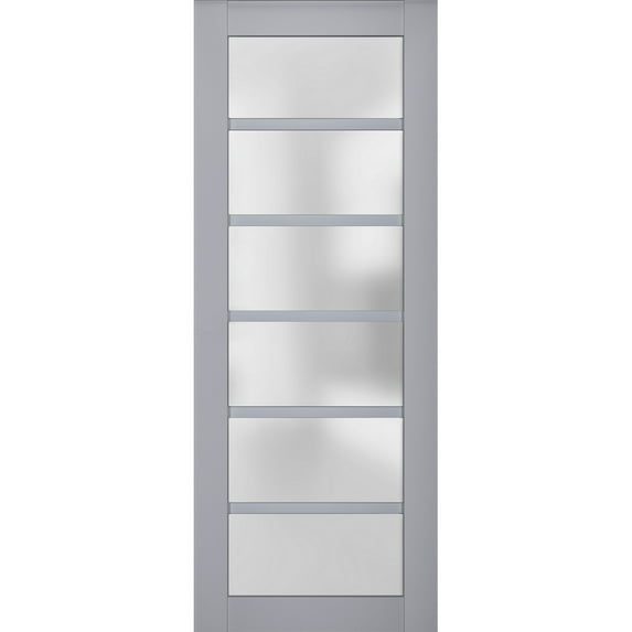 Slab Barn Door Panel Frosted Glass | Veregio 7602 Matte Grey | Sturdy Finished Doors | Pocket Closet Sliding-32" x 84"