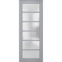 Slab Barn Door Panel Frosted Glass | Veregio 7602 Matte Grey | Sturdy Finished Doors | Pocket Closet Sliding-36" x 84"