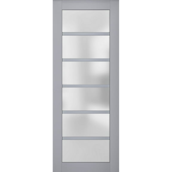 Slab Barn Door Panel Frosted Glass | Veregio 7602 Matte Grey | Sturdy Finished Doors | Pocket Closet Sliding-36" x 84"