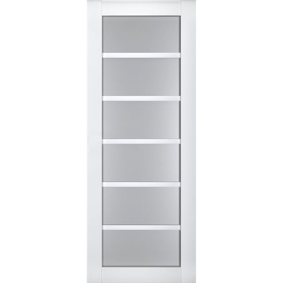 Slab Barn Door Panel Frosted Glass | Veregio 7602 White Silk | Sturdy Finished Doors | Pocket Closet Sliding-24" x 96"