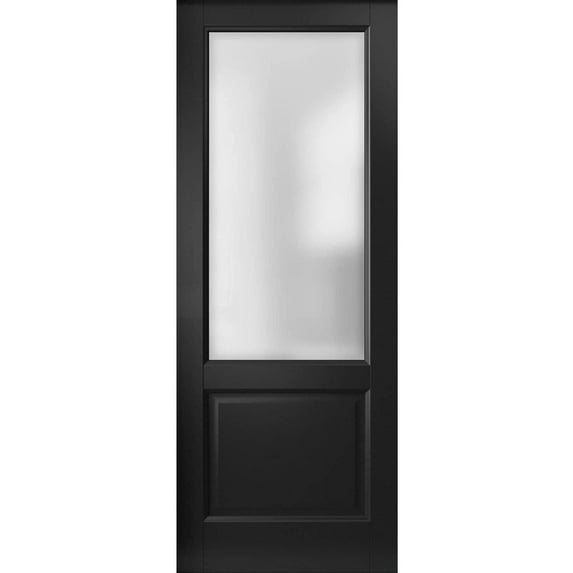Slab Barn Door Panel| Lucia 22 Matte Black with Rain Glass | Sturdy Finished Doors | Pocket Closet Sliding