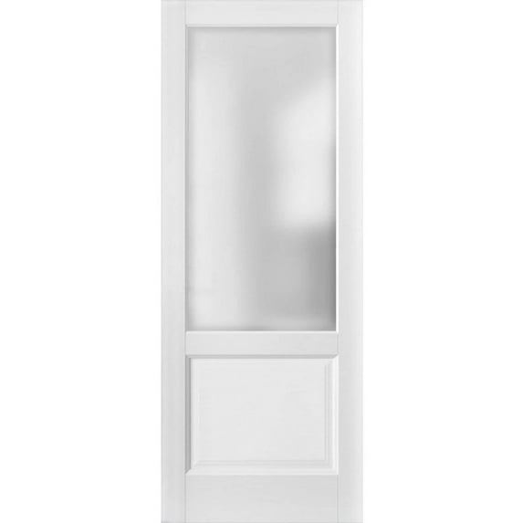 Slab Barn Door Panel | Lucia 22 White Silk | Sturdy Finished Wooden Kitchen Pantry Shaker Doors | Pocket Closet Sliding-42" x 96"-Frosted Glass