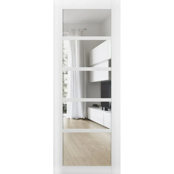 Slab Barn Door Panel | Quadro 4522 White Silk with Clear Glass | Sturdy Finished Doors | Pocket Closet Sliding-18" x 96"-Clear Glass