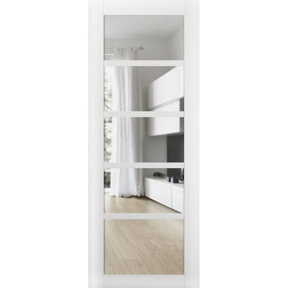 Slab Barn Door Panel | Quadro 4522 White Silk with Clear Glass | Sturdy Finished Doors | Pocket Closet Sliding-30" x 80"-Clear Glass
