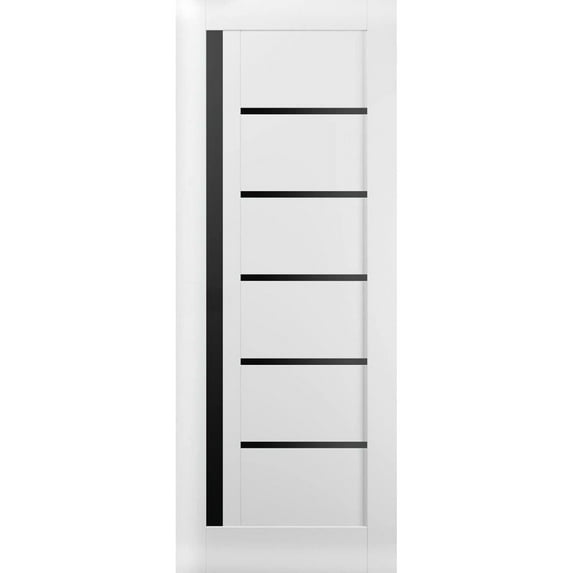 Slab Barn Door Panel | Quadro 4588 White Silk with Black Glass | Sturdy Finished Doors | Pocket Closet Sliding-32" x 80"-Black Glass