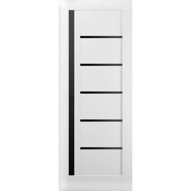 Slab Barn Door Panel | Quadro 4588 White Silk with Black Glass | Sturdy Finished Doors | Pocket Closet Sliding-36" x 84"-Black Glass