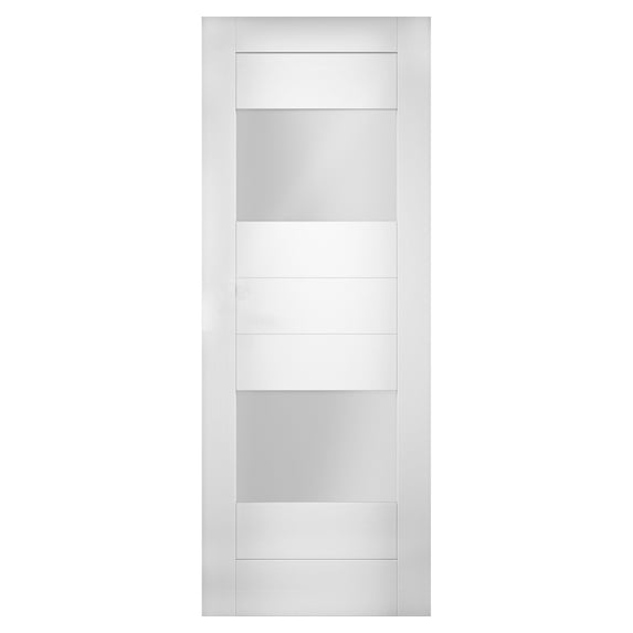 Slab Door Panel Opaque Glass 2 Lites 18 x 96 inches / Sete 6222 White Silk / Modern Finished Doors / Pocket Closet Sliding Barn