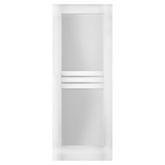 Slab Door Panel Opaque Glass 4 Lites 18 x 96 inches / Mela 7222 White Silk / Modern Finished Doors / Pocket Closet Sliding Barn