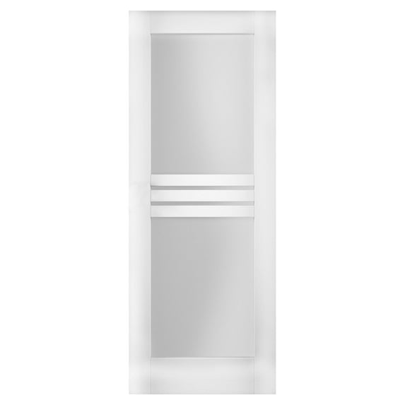 Slab Door Panel Opaque Glass 4 Lites 36 x 84 inches / Mela 7222 White Silk / Modern Finished Doors / Pocket Closet Sliding Barn