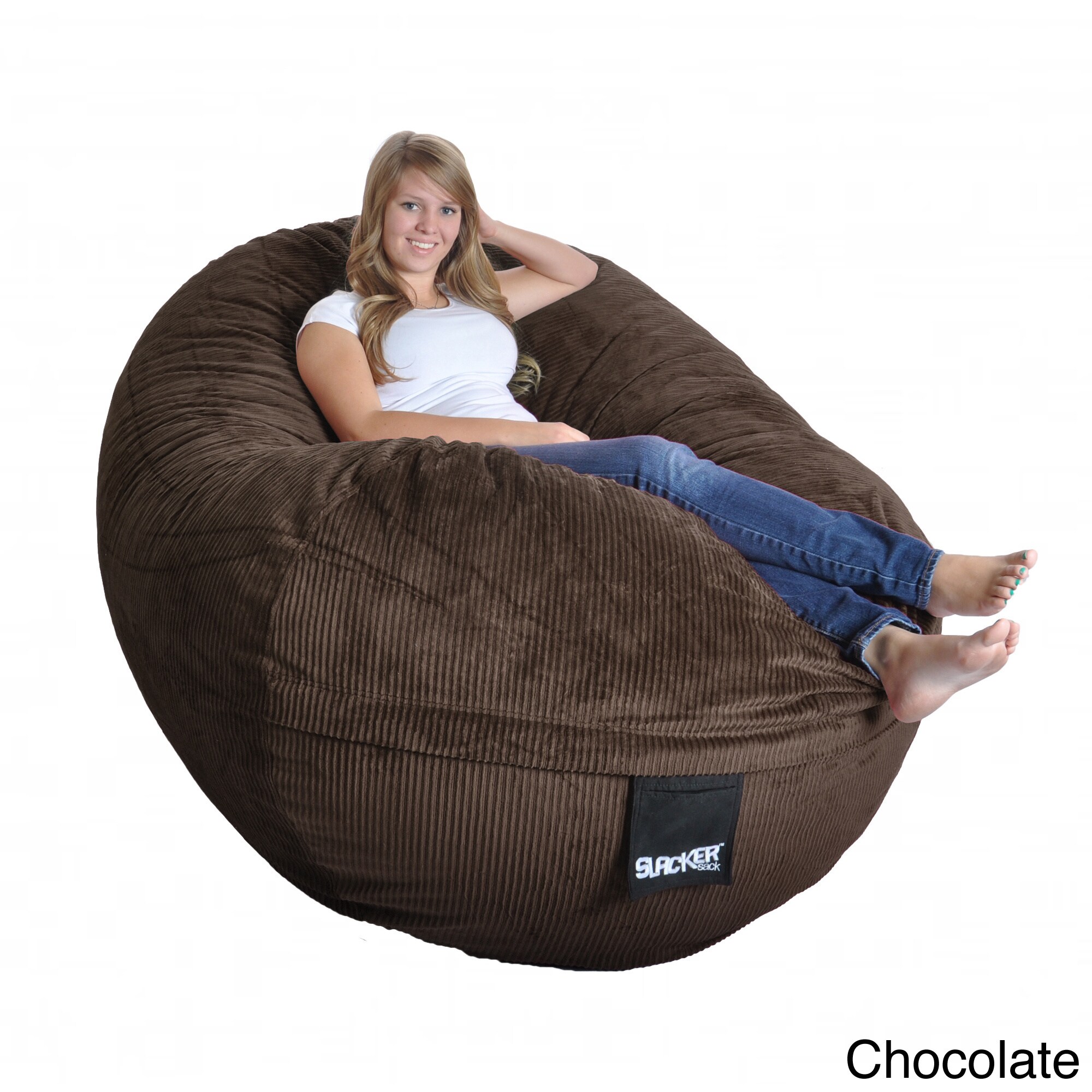 Slacker Sack Corduroy Oval Large Microfiber Suede and Foam Bean Bag Chair Chocolate Corduroy - image 1 of 3