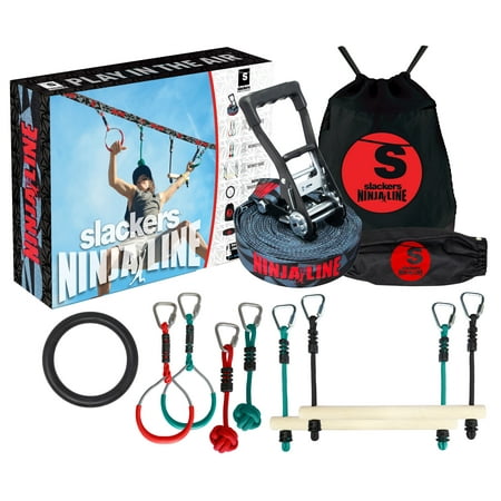 Slackers 36 foot Ninjaline Kit with 7 Hanging Obstacles, The Ultimate Backyard Adventure Course and Customizable Jungle Gym!