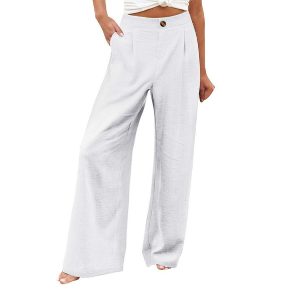 Slacks Women Business Casual Women Casual Pants Elastic Waist Wide Leg Pants Elastic Waist Pockets Women Casual Pants White M