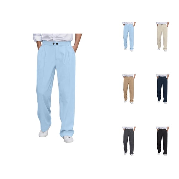 Slacks for Men 2025 Comfortable Loose Flat Front Dress Pants Business Casual Pants with Pockets Trousers